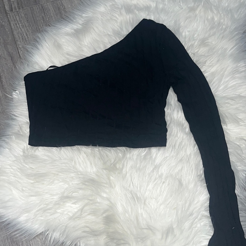 Solid black off the shoulder crop top